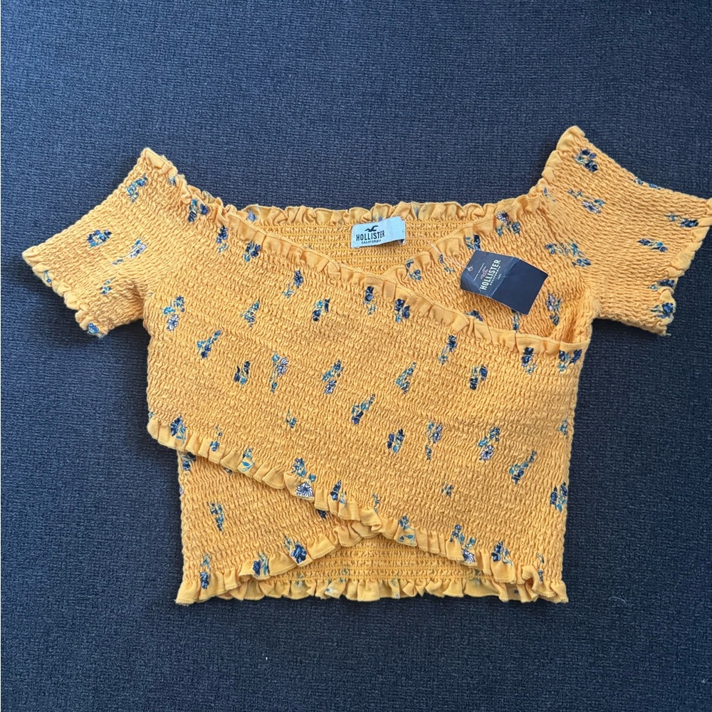 Hollister Mustard Floral Smocked Blouse